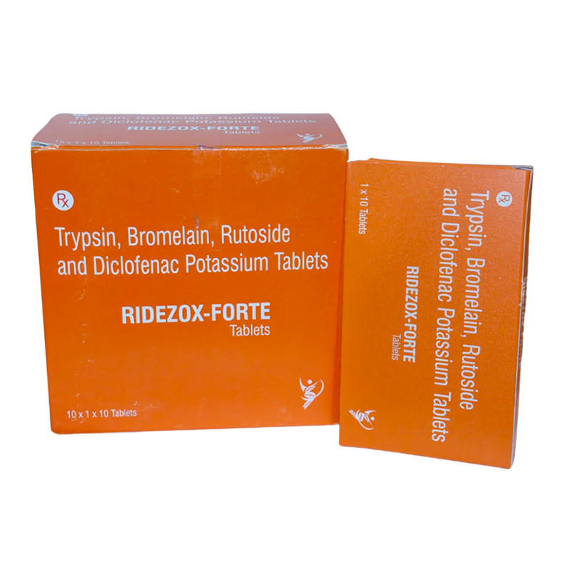 Ridezox Forte Tablet — Trypsin 48mg, Bromelain 90mg, Rutoside Trihydrate 100mg, Diclofenac potassium 50mg,