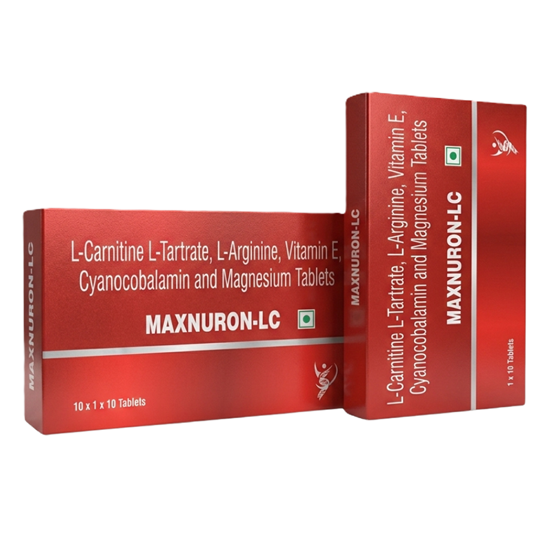 Maxnuron LC Tablet — L-Carnitine L-Tartrate 500 mg, L- arginine 100mg, Vitamin E 50% 10 mg, Cyanocobalamin 1.2 mcg, Magnesium oxide 50mg
