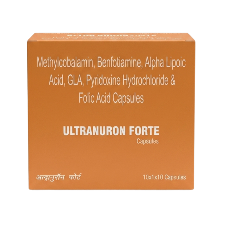 Ultranuron Forte Capsule — Methylcobalamin IP 1500 MCG+BENFOTIAMINE 100 MG+ALPHA LIPOIC ACID IP 200 MG+GAMA LINOLENIC ACID 100 MG+PYRIDOXINE HYDROCHLORIDE IP 3.0 MG+FOLIC ACID IP 1.5 MG