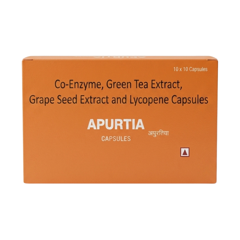 Apurtia Capsule — Co- enzyme Q10 100mg + Green Tea extract 50% 25mg + Grape Seed extract 50% 20mg + Lycopene 6% 6000mcg