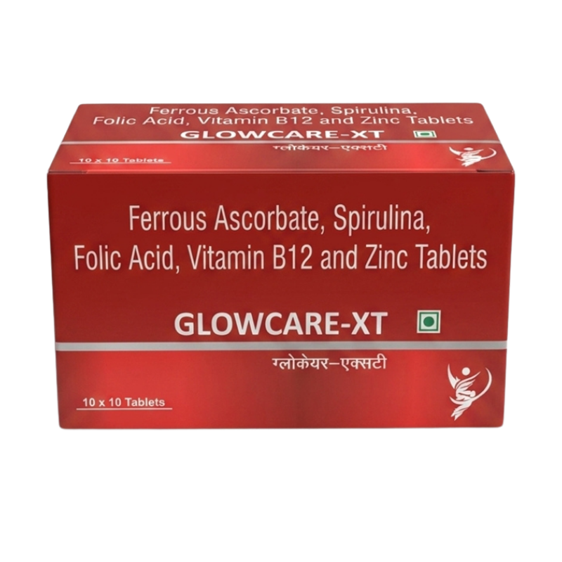Glowcare XT Tablet — Spirulina 300 mg +Ferrous Ascorbate 19 mg+Folic Acid 300 mcg + Vitamin B 12 (Cyanocobalamin) 2.2 mcg + Zinc Sulphate Monohydrate 10 mg